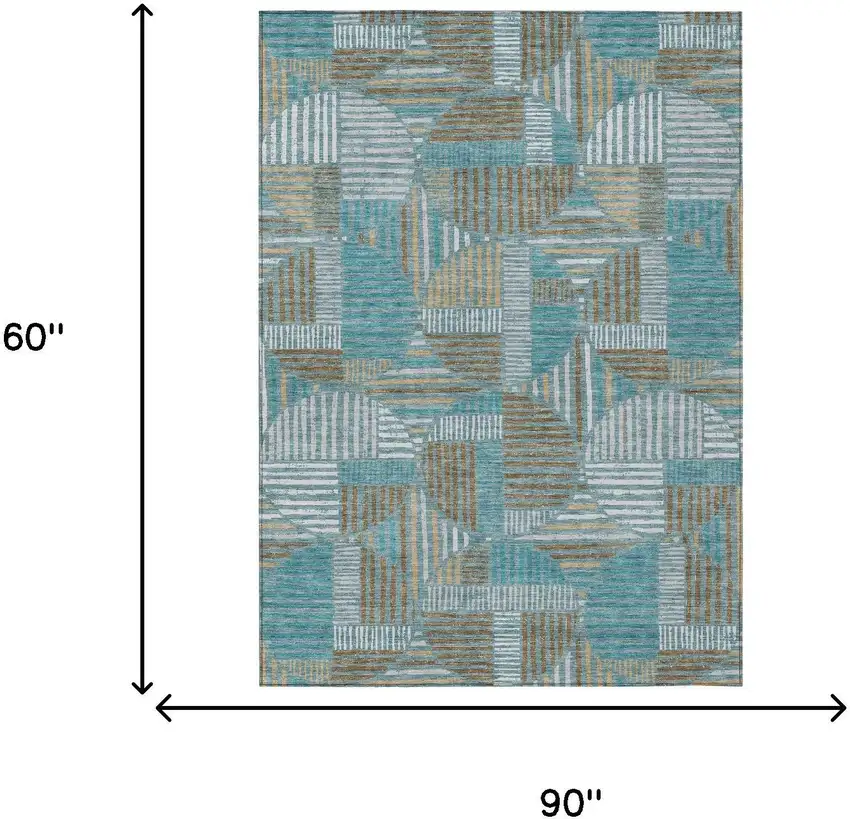 Teal Blue And Brown Geometric Washable Indoor Outdoor Area Rug Photo 7