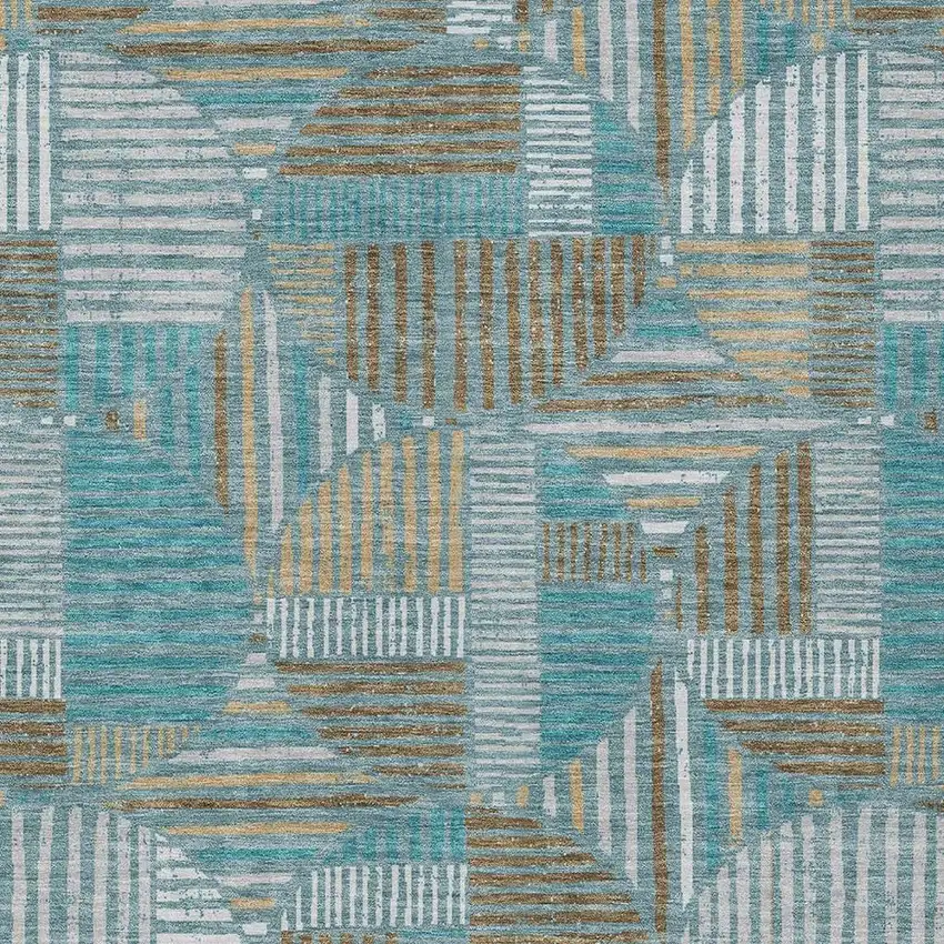 Teal Blue And Brown Geometric Washable Indoor Outdoor Area Rug Photo 3
