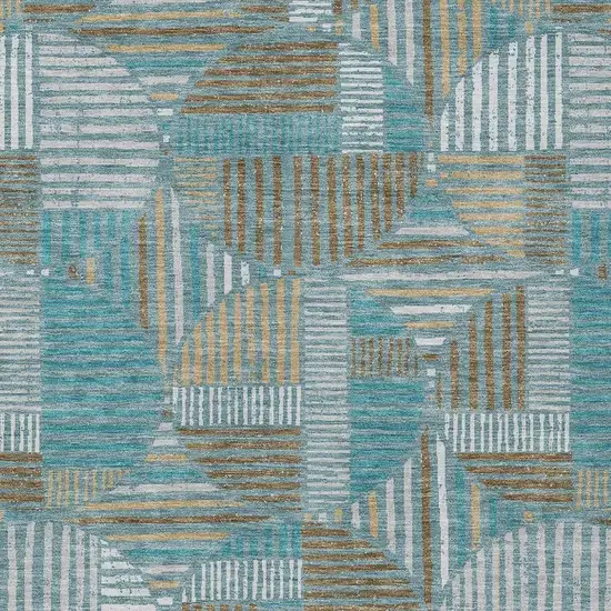 Teal Blue And Brown Geometric Washable Indoor Outdoor Area Rug Photo 3