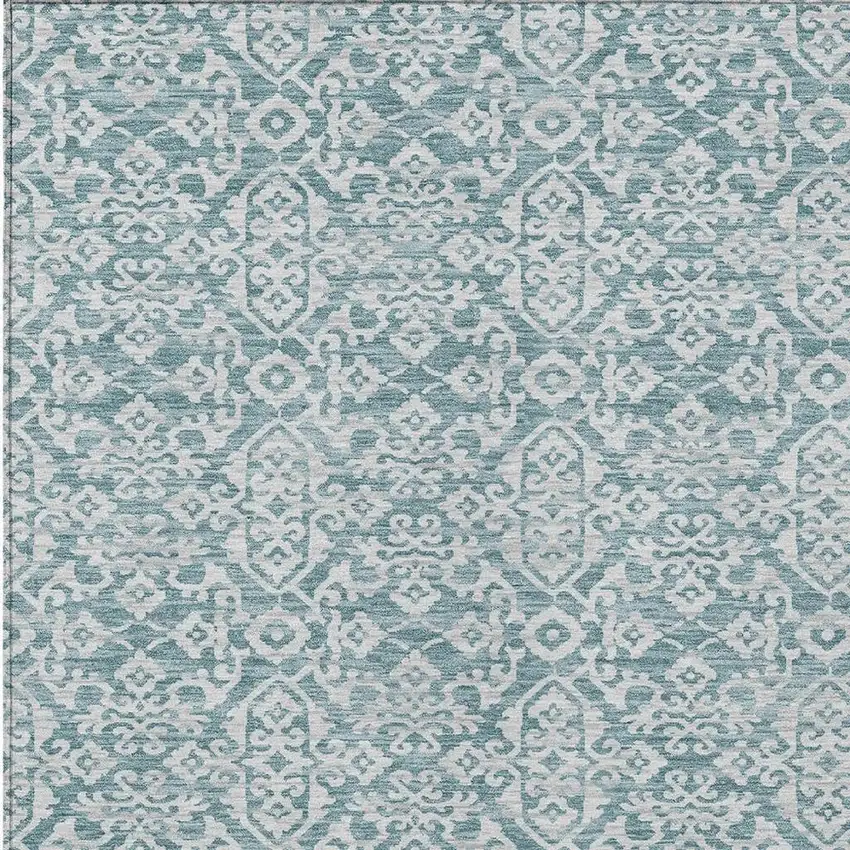 Teal Blue And Brown Oriental Washable Indoor Outdoor Area Rug Photo 3