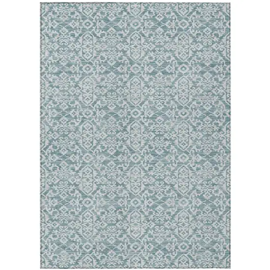 Teal Blue And Brown Oriental Washable Indoor Outdoor Area Rug Photo 2