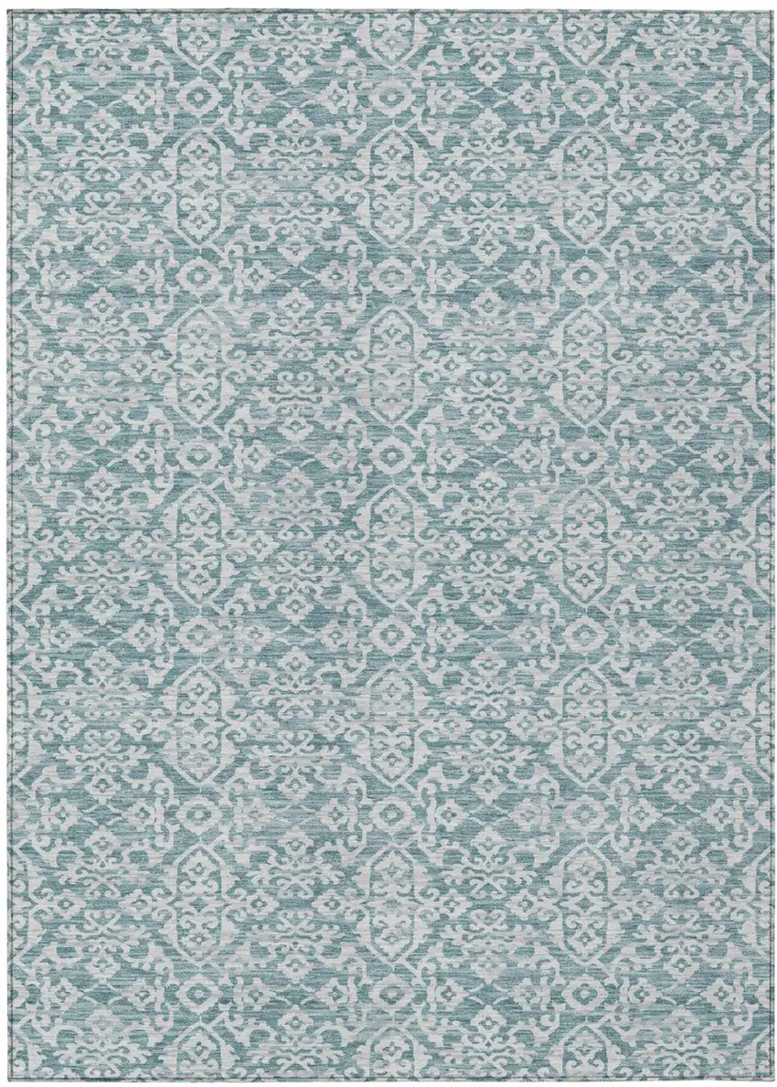 Teal Blue And Brown Oriental Washable Indoor Outdoor Area Rug Photo 2