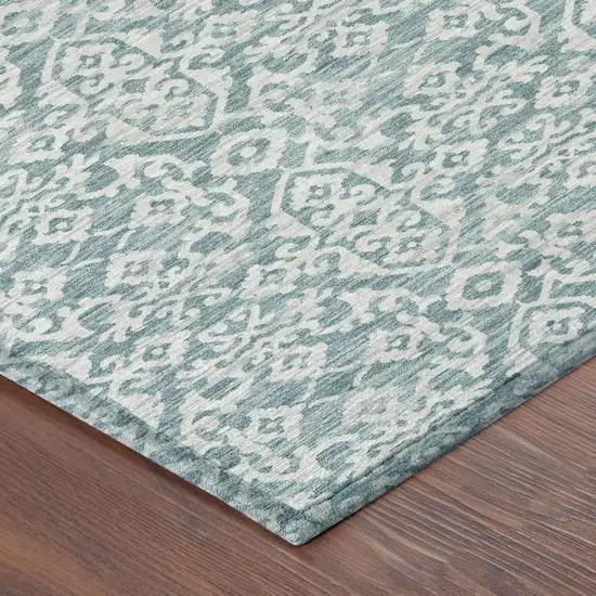Teal Blue And Brown Oriental Washable Indoor Outdoor Area Rug Photo 5