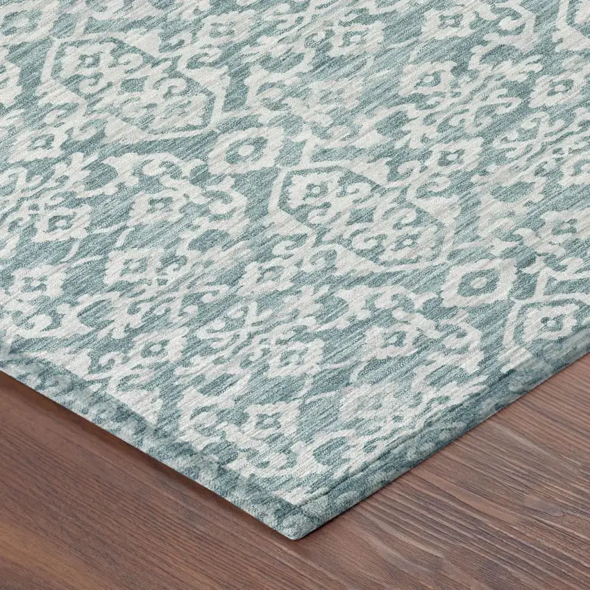 Teal Blue And Brown Oriental Washable Indoor Outdoor Area Rug Photo 5