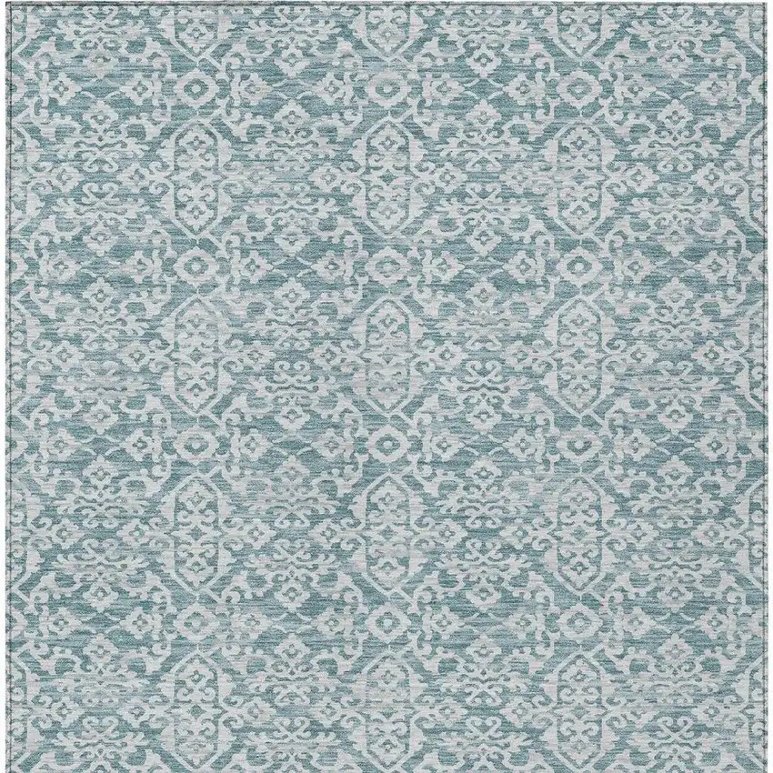 Teal Blue And Brown Oriental Washable Indoor Outdoor Area Rug Photo 4
