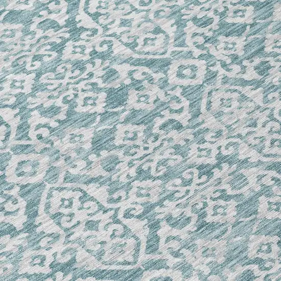 Teal Blue And Brown Oriental Washable Indoor Outdoor Area Rug Photo 6