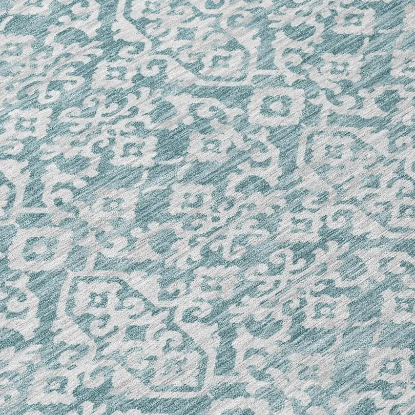 Teal Blue And Brown Oriental Washable Indoor Outdoor Area Rug Photo 6