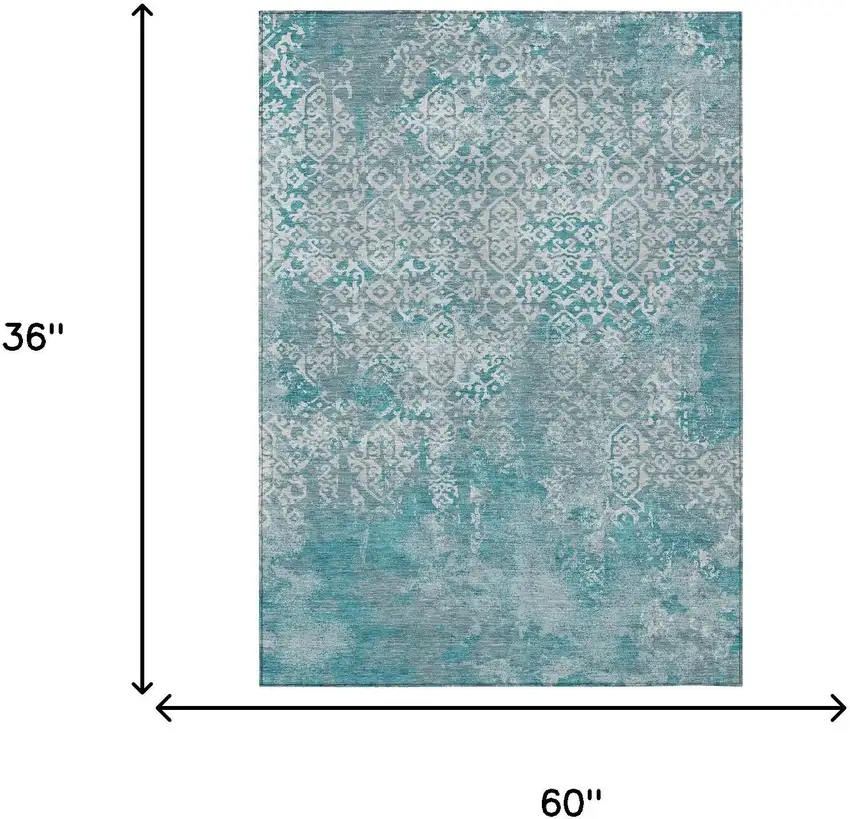 Teal Blue And Brown Oriental Washable Indoor Outdoor Area Rug Photo 7