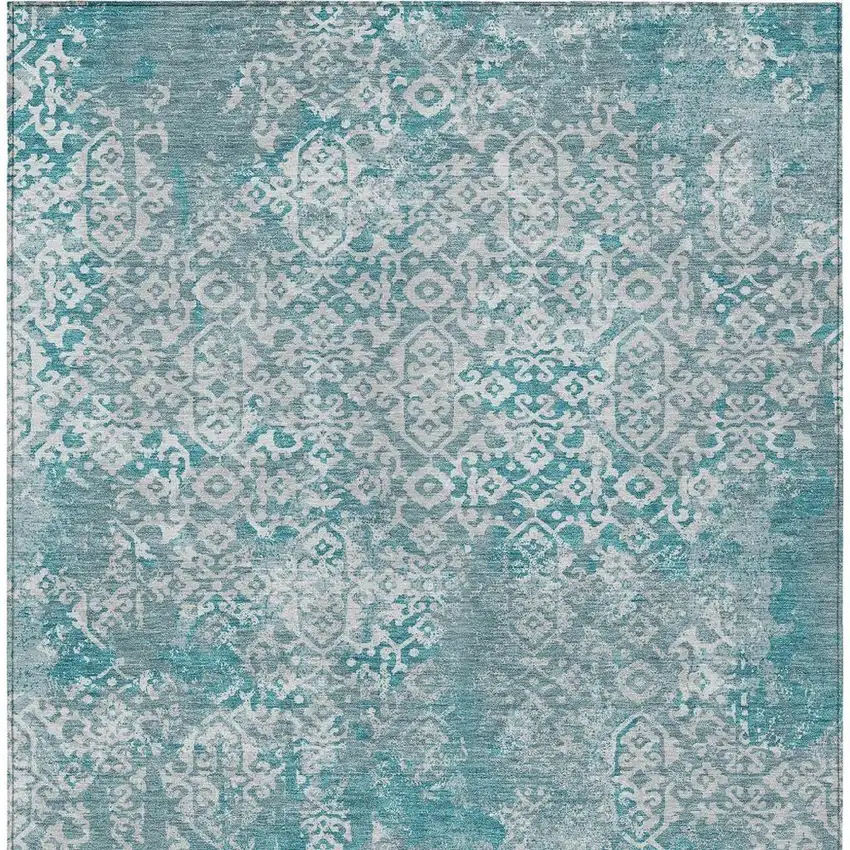 Teal Blue And Brown Oriental Washable Indoor Outdoor Area Rug Photo 3