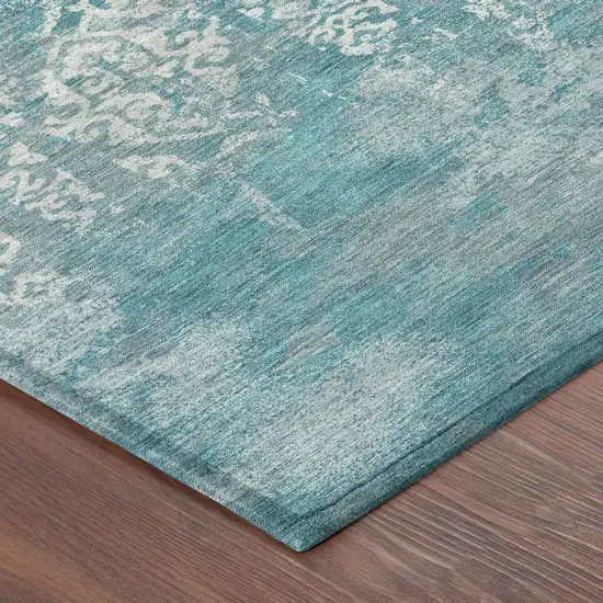 Teal Blue And Brown Oriental Washable Indoor Outdoor Area Rug Photo 5