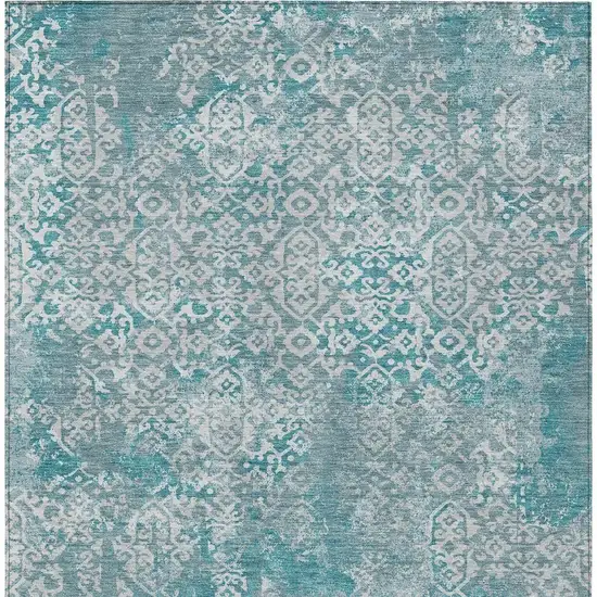 Teal Blue And Brown Oriental Washable Indoor Outdoor Area Rug Photo 4
