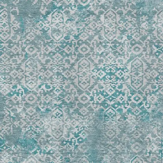 Teal Blue And Brown Oriental Washable Indoor Outdoor Area Rug Photo 3