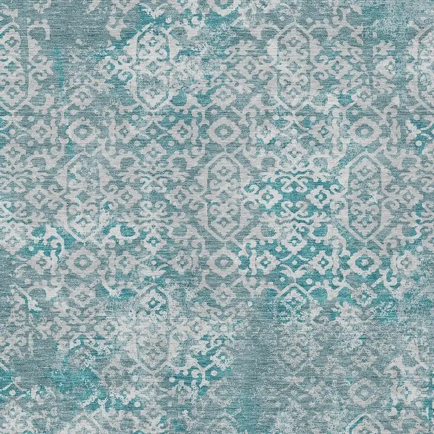 Teal Blue And Brown Oriental Washable Indoor Outdoor Area Rug Photo 3