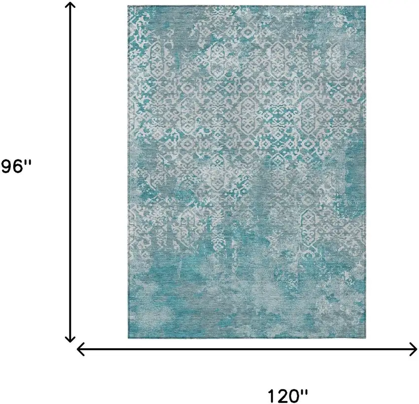 Teal Blue And Brown Oriental Washable Indoor Outdoor Area Rug Photo 7