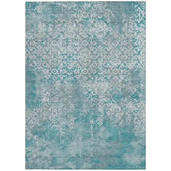 Teal Blue And Brown Oriental Washable Indoor Outdoor Area Rug Photo 4