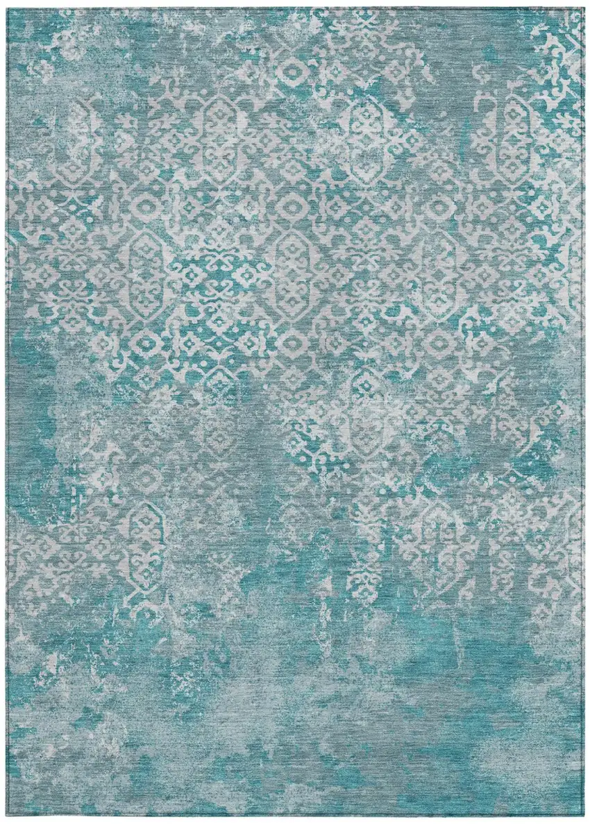 Teal Blue And Brown Oriental Washable Indoor Outdoor Area Rug Photo 4
