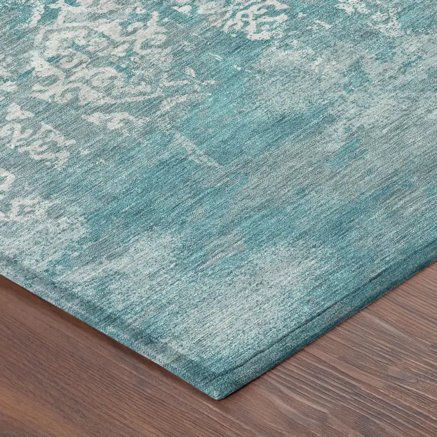 Teal Blue And Brown Oriental Washable Indoor Outdoor Area Rug Photo 5