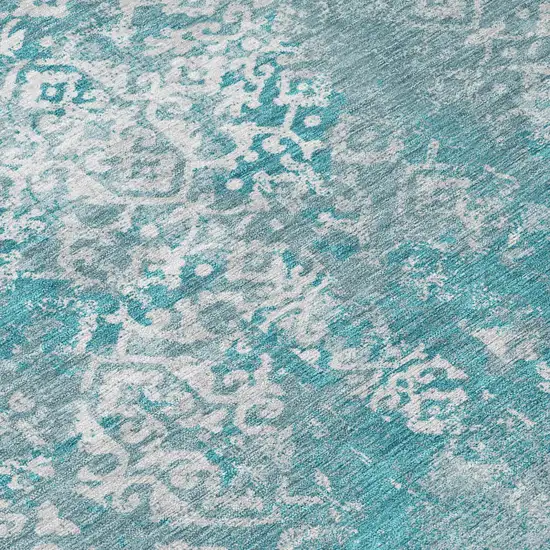 Teal Blue And Brown Oriental Washable Indoor Outdoor Area Rug Photo 6