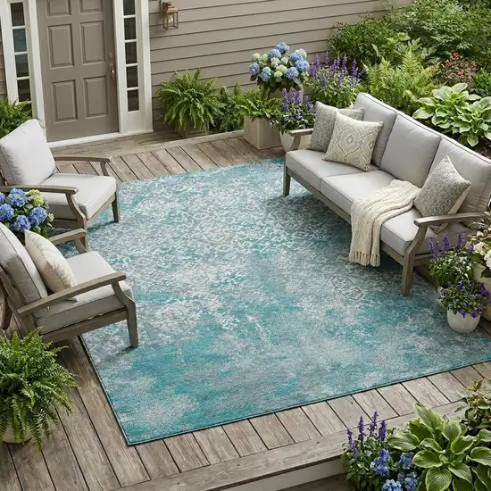 Teal Blue And Brown Oriental Washable Indoor Outdoor Area Rug Photo 1