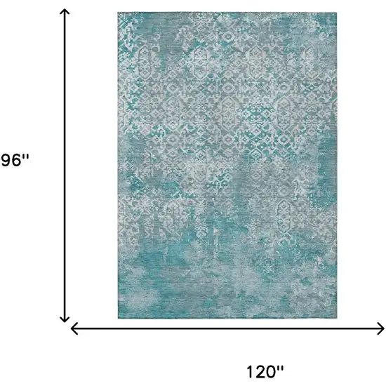 Teal Blue And Brown Oriental Washable Indoor Outdoor Area Rug Photo 7