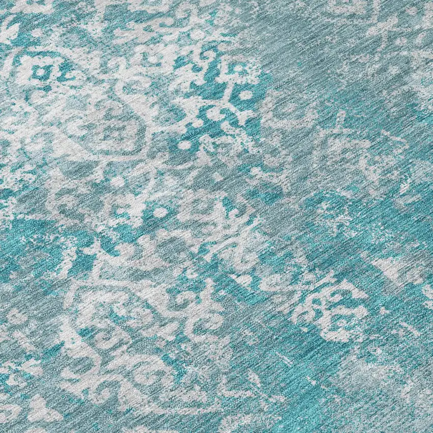 Teal Blue And Brown Oriental Washable Indoor Outdoor Area Rug Photo 6