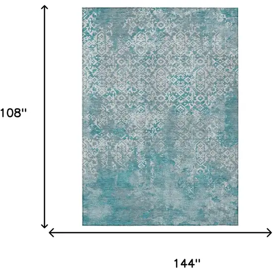 Teal Blue And Brown Oriental Washable Indoor Outdoor Area Rug Photo 7