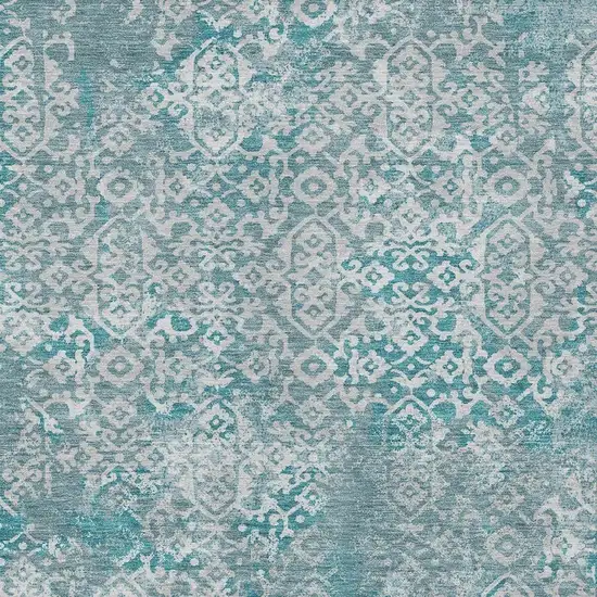 Teal Blue And Brown Oriental Washable Indoor Outdoor Area Rug Photo 3