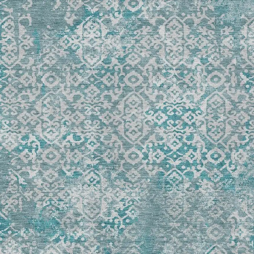 Teal Blue And Brown Oriental Washable Indoor Outdoor Area Rug Photo 3