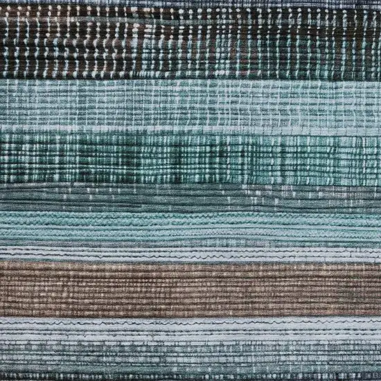 Teal Blue And Brown Striped Washable Indoor Outdoor Area Rug Photo 3