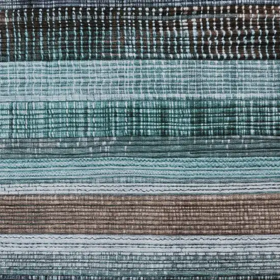 Teal Blue And Brown Striped Washable Indoor Outdoor Area Rug Photo 6