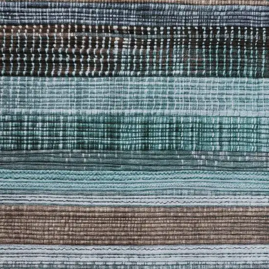 Teal Blue And Brown Striped Washable Indoor Outdoor Area Rug Photo 3