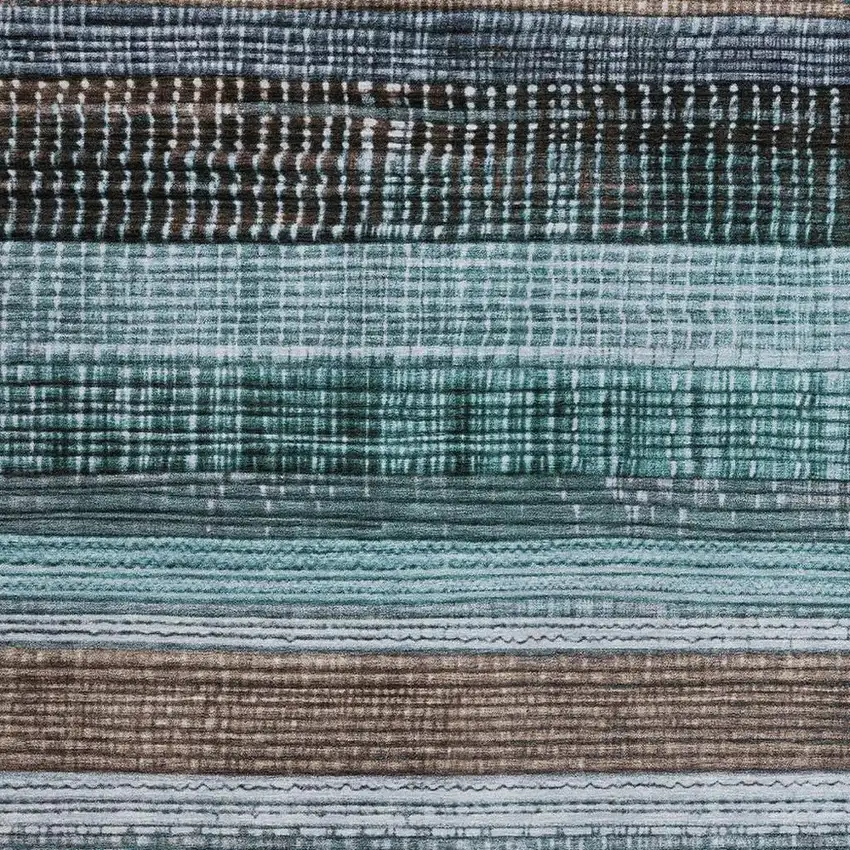 Teal Blue And Brown Striped Washable Indoor Outdoor Area Rug Photo 3