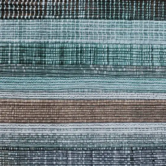 Teal Blue And Brown Striped Washable Indoor Outdoor Area Rug Photo 3