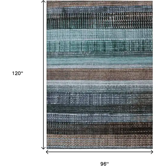 Teal Blue And Brown Striped Washable Indoor Outdoor Area Rug Photo 9