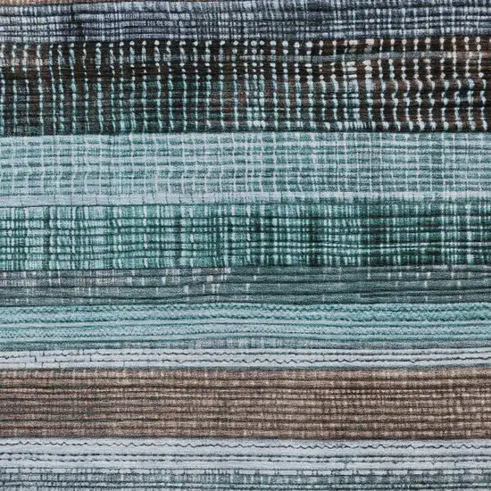 Teal Blue And Brown Striped Washable Indoor Outdoor Area Rug Photo 6