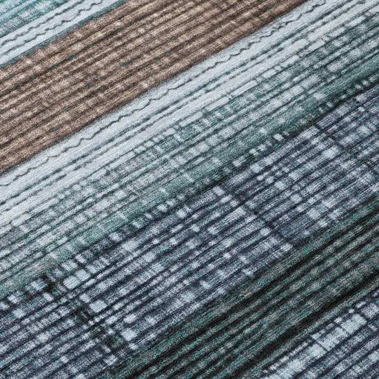 Teal Blue And Brown Striped Washable Indoor Outdoor Area Rug Photo 8