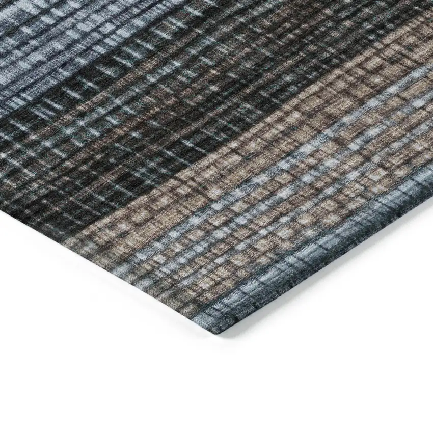 Teal Blue And Brown Striped Washable Indoor Outdoor Area Rug Photo 9