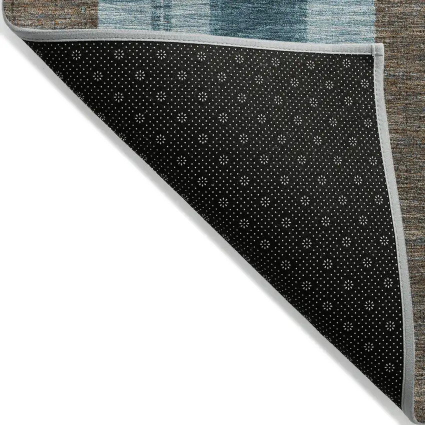 Teal Blue And Brown Striped Washable Indoor Outdoor Area Rug Photo 3