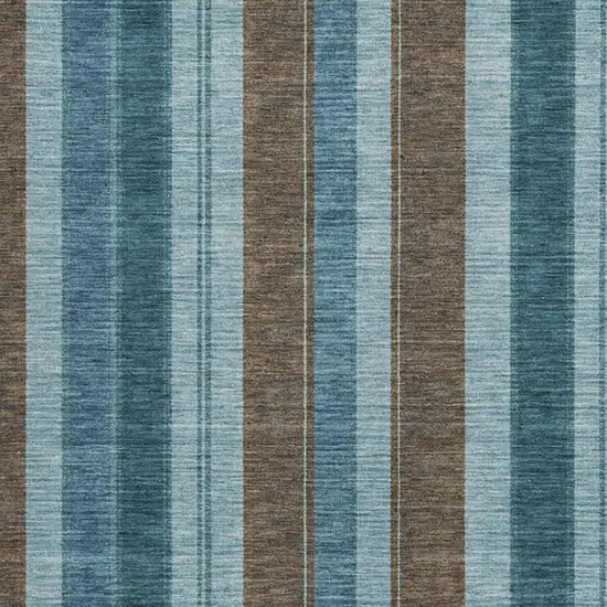 Teal Blue And Brown Striped Washable Indoor Outdoor Area Rug Photo 3