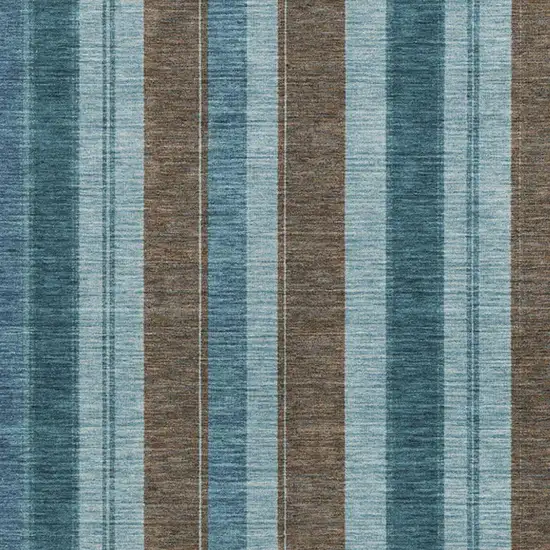 Teal Blue And Brown Striped Washable Indoor Outdoor Area Rug Photo 3