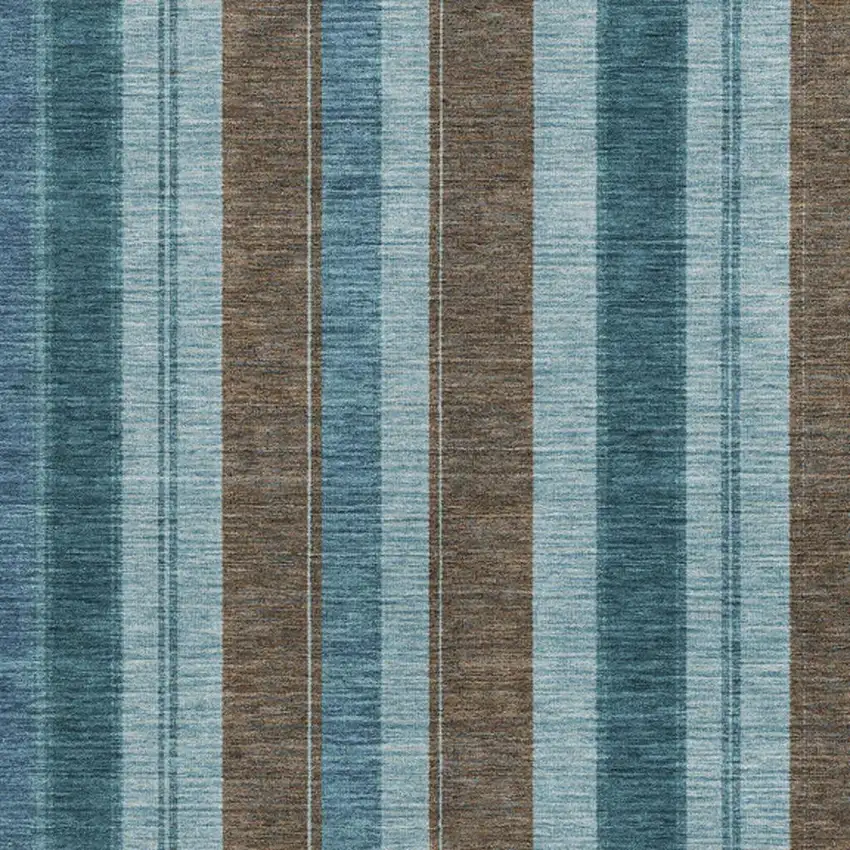 Teal Blue And Brown Striped Washable Indoor Outdoor Area Rug Photo 3