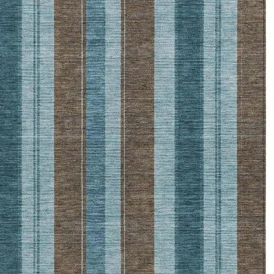 Teal Blue And Brown Striped Washable Indoor Outdoor Area Rug Photo 3