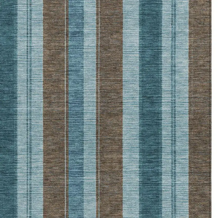 Teal Blue And Brown Striped Washable Indoor Outdoor Area Rug Photo 3