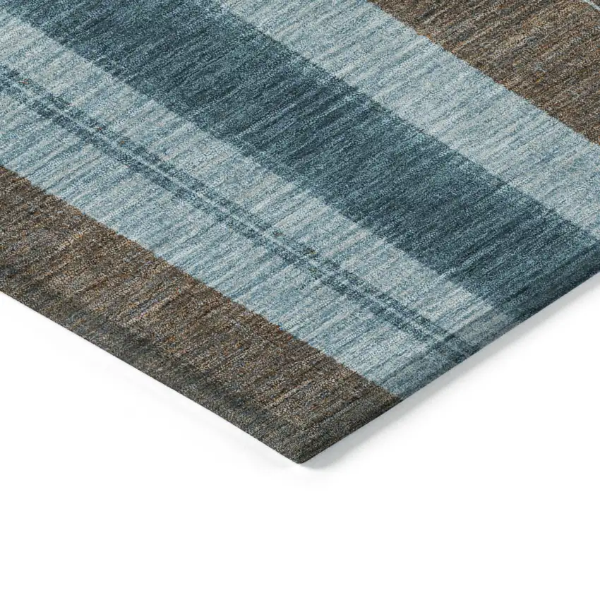 Teal Blue And Brown Striped Washable Indoor Outdoor Area Rug Photo 9