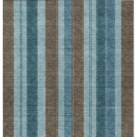 Teal Blue And Brown Striped Washable Indoor Outdoor Area Rug Photo 1