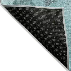 Photo of Teal Blue And Charcoal Abstract Washable Indoor Outdoor Area Rug