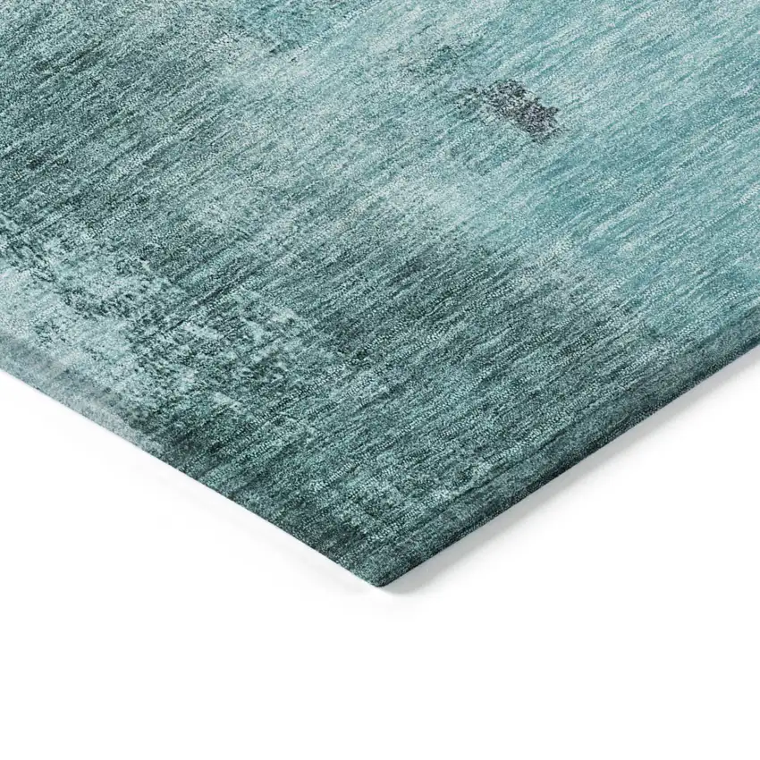Teal Blue And Charcoal Abstract Washable Indoor Outdoor Area Rug Photo 4
