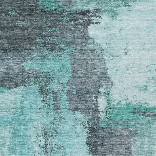 Teal Blue And Charcoal Abstract Washable Indoor Outdoor Area Rug Photo 5