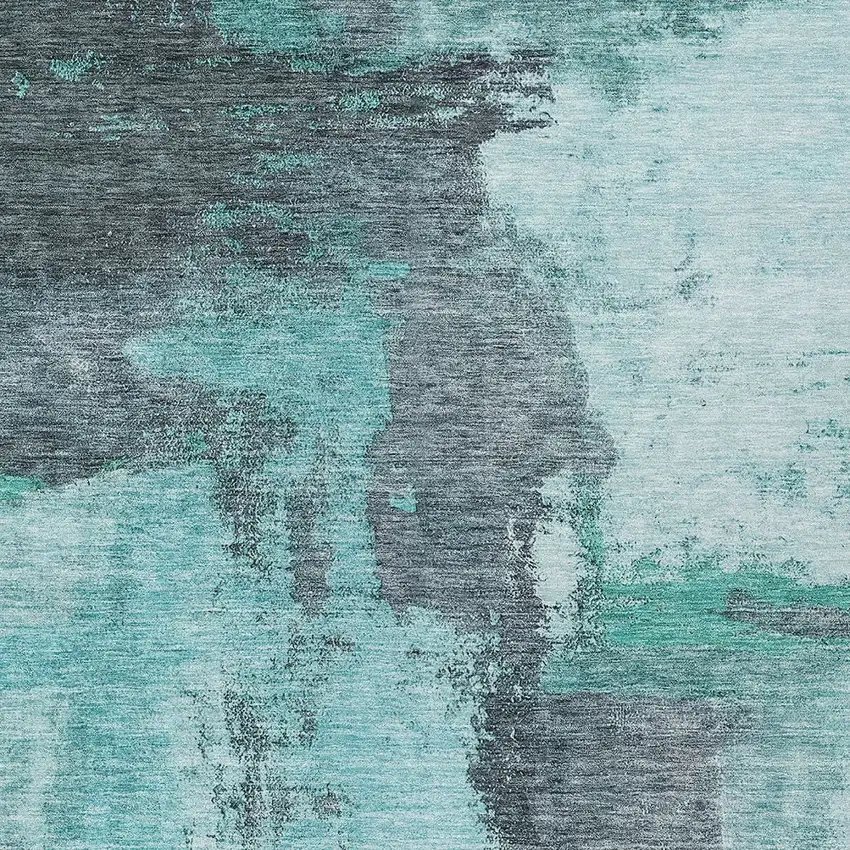 Teal Blue And Charcoal Abstract Washable Indoor Outdoor Area Rug Photo 5