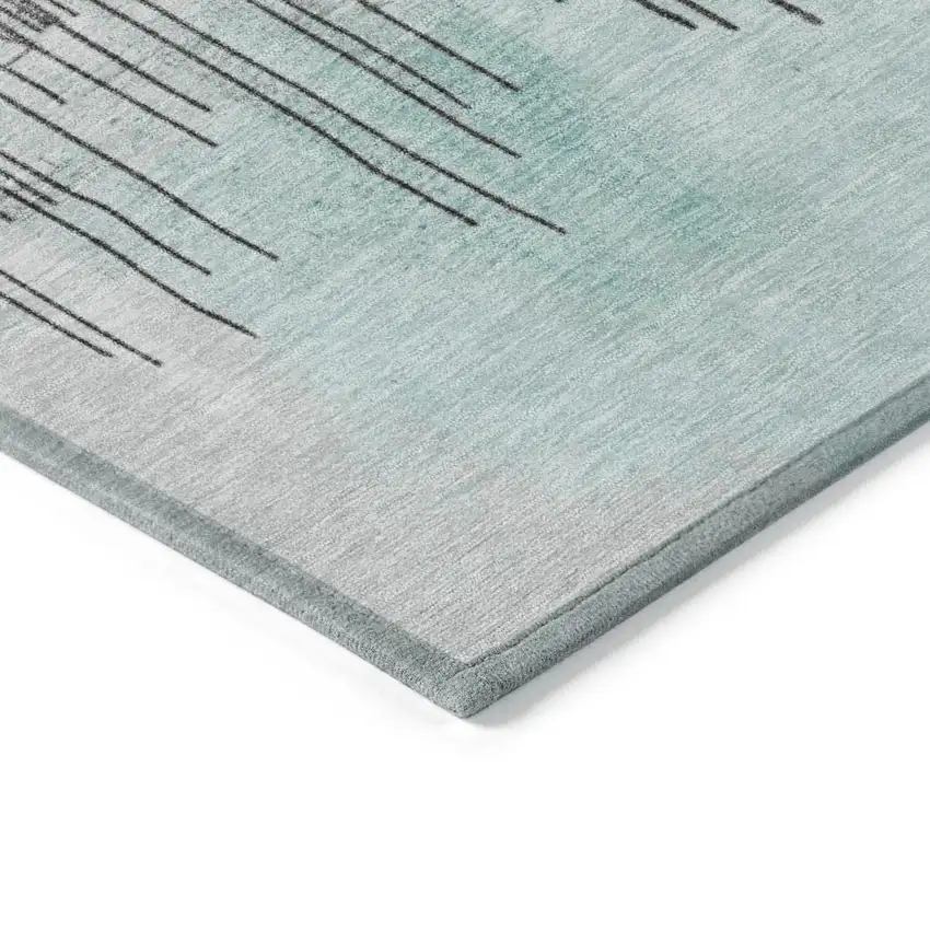 Teal Blue And Charcoal Abstract Washable Indoor Outdoor Area Rug Photo 9
